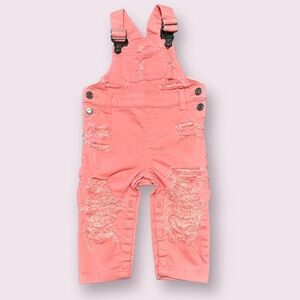 Coral distressed overalls. Second hand